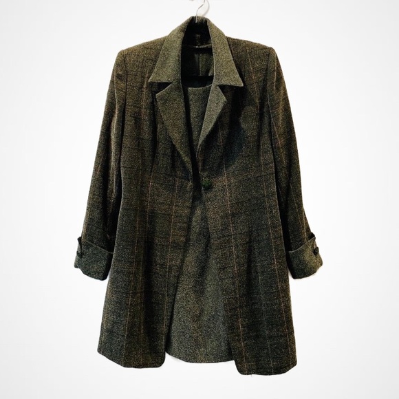 VINTAGE Olive Green and Beige Sleeveless Dress and Blazer Set | Modern US Size S - Picture 1 of 13